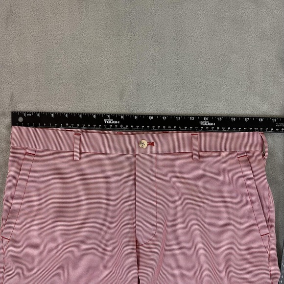 Peter Millar Shorts Mens 35 Red Micro Check Crown Sport Golf Chino Performance - Picture 11 of 13